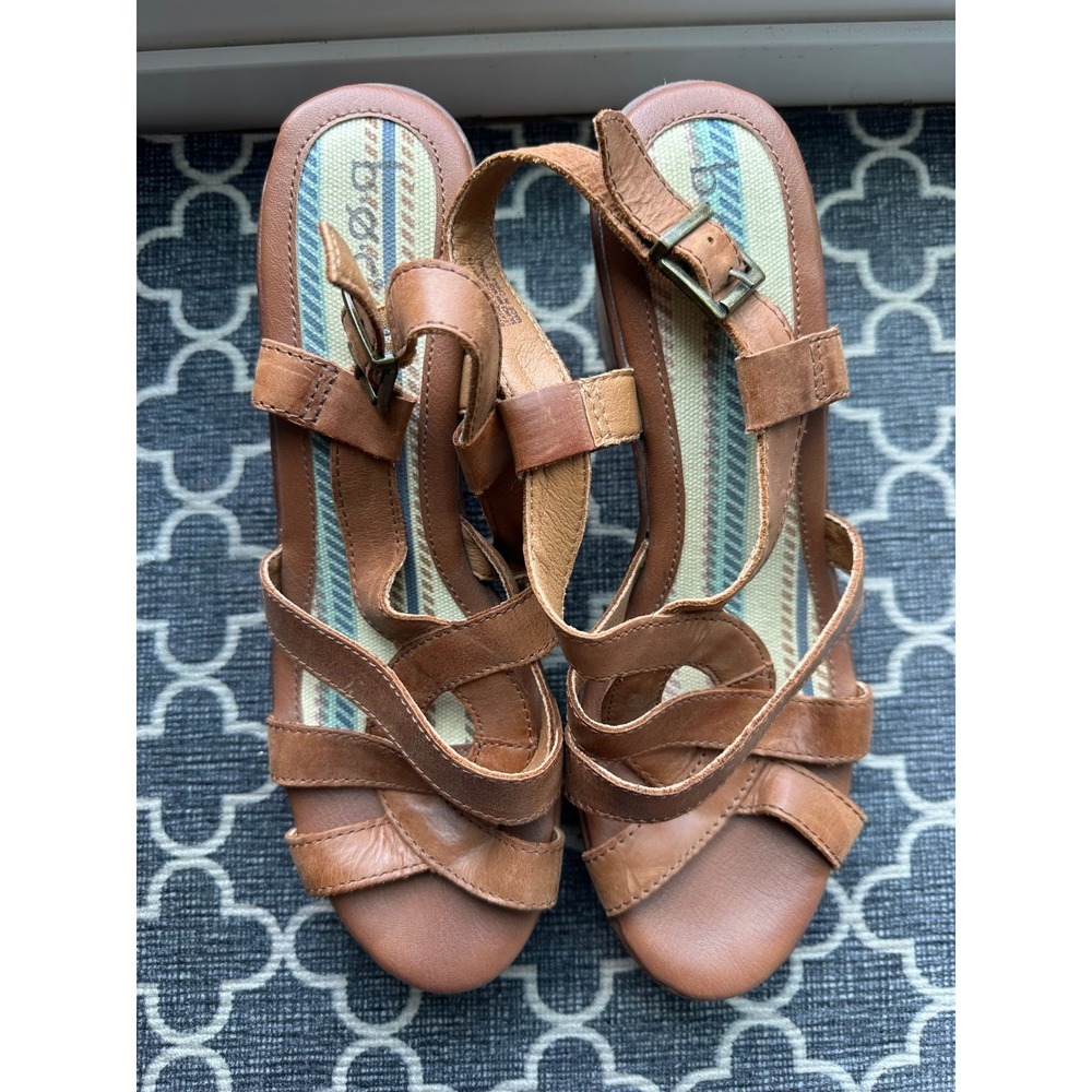 Born Leather Strappy Wedge Sandals Brown Platform Buckle Heels Womens 9M